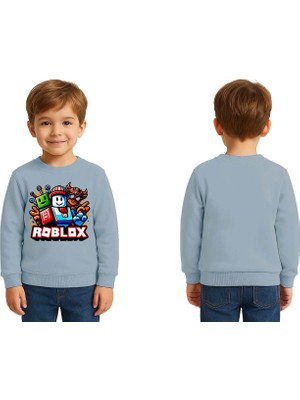 Sedirli Unisex Roblox Baskılı Çocuk Swaetshirt 3 Iplik Şardonlu
