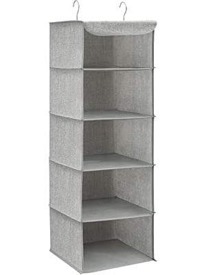 Asılı Raf, Elbise Dolabı Düzenleyici, Askılı Muhafaza, Kıyafetler Için, Yer Tasarrufu Sağlar ve Katlanabilir, Metal Kanca, Bambu Eklentiler, Keten Benzeri Doku, Açık Gri RCH005W01