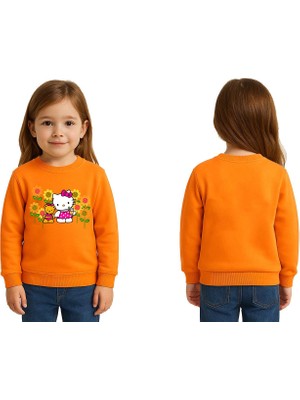 Sedirli Unisex Hello Kity Baskılı Çocuk Swaetshirt 3 Iplik Şardonlu