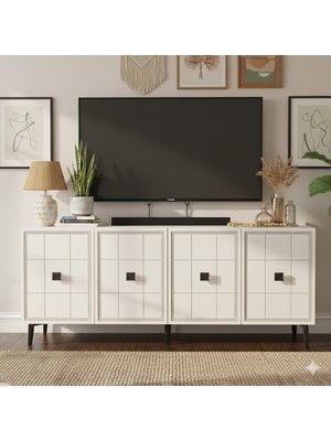 Yumedi Design KA1802B - Leyla Konsol, Tv Sehpası, Çok Amaçlı Dolap ve Kahve Köşesi 180CM Beyaz