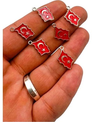 Türk Bayrağı Kolye Ucu, Takı Malzemesi, Türk Bayrağı Takı Aparatı 1 Adet (Kararmaz)
