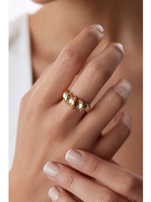 Oroline Kuyumculuk 14 Ayar Bombeli Istiridye Model Kadın Altın Yüzük