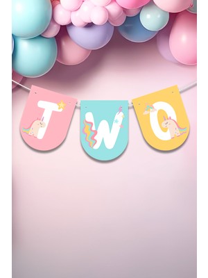 Niksy Design Two Unicorn Temalı Banner Parti Süsü