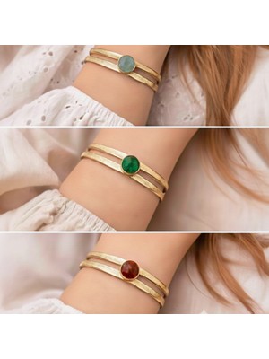 Sevil Gülgün Fine Crafts Sevil Gülgün Atelier  El Yapımı Saf Pirinç Doğal Taşlı Manşet Bileklik Otantik Geniş Bohem Ayarlanabilir Cuff Bilezik