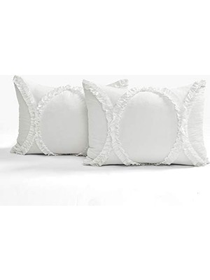 Lush Lush Décor Riviera Fırfırlı Etek Yatak Örtüsü Beyaz Salaş Şık Çiftlik Evi Tarzı Hafif 3 Parça Set, Polyester