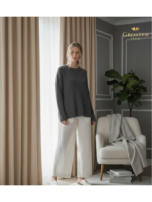 Groster Spor Bej Blackout, Işık Güneş Geçirmez Karartma Perde Güneşlik, Fon Perde Pilesiz  [enxboy]