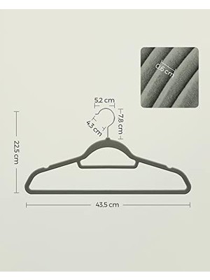 Kadife Elbise Askısı 20'li Set Kaymaz Küçük Bağlantı Demiri 360° Dönen Kanca 0,6 cm Kalın Yerden Tasarruf 43,5 cm Uzun Coats Pantolon Için Gümüş Gri CRF20V