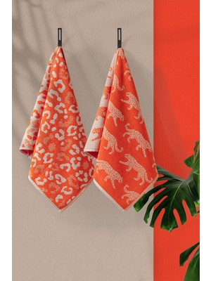 Coton Delux 2’lı %100 Pamuk El / Yüz Havluları 50X70 cm – Leopar Desenli Renkli