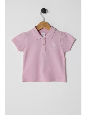 U.S. Polo Assn. Kız Bebek Pudra Tişört Standart Yaka Düz Kol Regular Fit