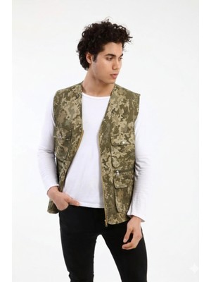 Kavaklıdere Giyim Kamuflaj Desenli Erkek Avcı Yeleği – Çok Cepli, Fermuarlı, Kolsuz Outdoor Yelek