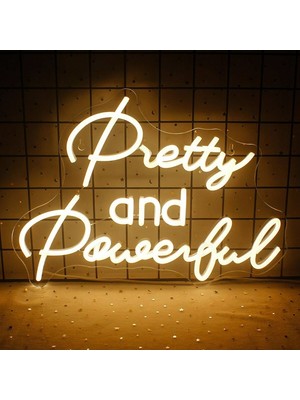 Neon Duvar Yazısı "pretty And Powerful" Neon Tabela 80X60CM