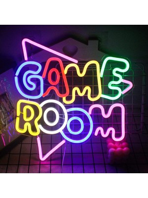 Neon Duvar Yazısı "game Room" Neon Tabela 70X70CM