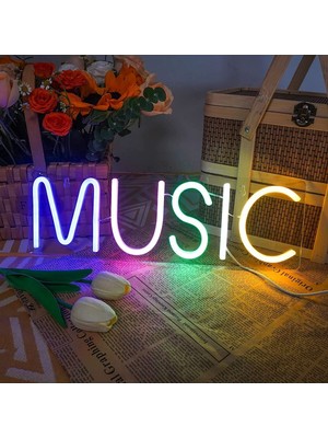 Neon Tabela Music Neon LED Işıklı Tablo 45 x 25 cm