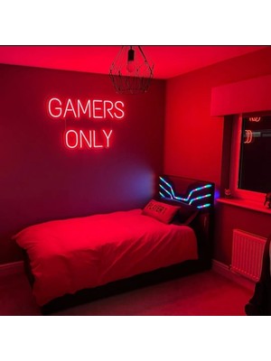 Neon LED Dekoratif Duvar Yazısı Gaming Tablo Gamers Only 80X40CM