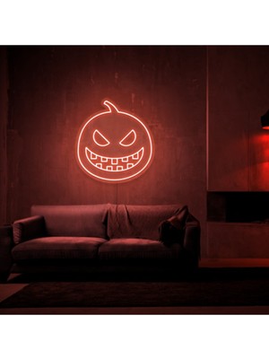 Bal Kabağı Hallowen Dekoratif LED Neon Tabela Limon Sarı 75X75CM