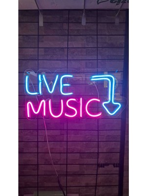 Live Music Cafe Bar Pub Canlı Müzik Neon LED Aydınlatma 40 x 25 cm