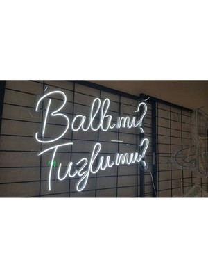 Ballı Mı ? Tuzlu Mu ? Neon LED Tabela Nişan Kız Isteme Organizasyon Aydınlatma 50 x 50 cm Beyaz Renk