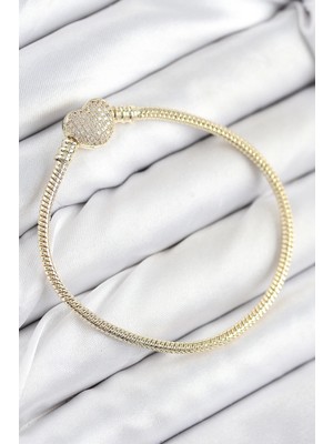 Üreticiniz Pirinç Charm Zirkon Taşlı Kalp Model Gold Renk Kadın Bileklik