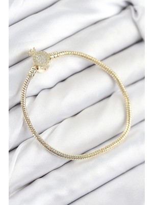 Üreticiniz Pirinç Charm Zirkon Taşlı Taç Model Gold Renk Kadın Bileklik