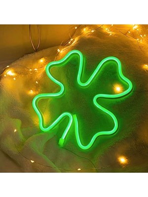 Dört Yapraklı Yonca Neon Tabela Duvar Süsü Gece Lambası Dekorasyon 30 x 30 cm