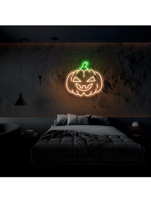 Bal Kabağı Hallowen Dekoratif LED Neon Tabela Mavi 40X40 cm