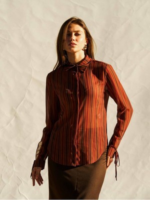 Ayshan Bordo Dikey Çizgili Gömlek
