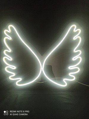 Melek Kanadı Neon LED Duvar Dekoru | 42X35 cm Büyük Boy | Pleksi Tabanlı Işık Tasarımı