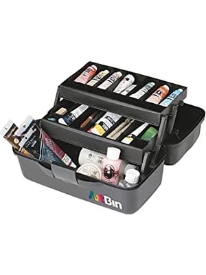 6892AG 2 Tepsili Sanat Tedarik Kutusu, Kaldırma Tepsileri ile Taşınabilir Sanat ve El Sanatları Düzenleyici,  Plastik Saklama Kutusu, Gri/siyah
