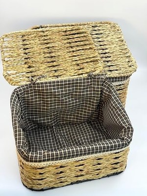 2'li Kapaklı Hasır Sepet – Oyuncak Kutusu, Elbise ve Havlu Saklama Sepeti, Bez Astarlı Doğal Hasır Kutu, Dekoratif ve Fonksiyonel Saklama Çözümü, Şık ve Dayanıklı Tasarım (Hasır Kapak)