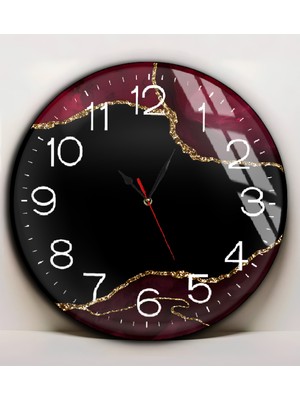 Harikabirev|kırılmaz Cam Duvar Saati  Siyah Bordo Gold Soyut Tablo 01 |yvrlkcm