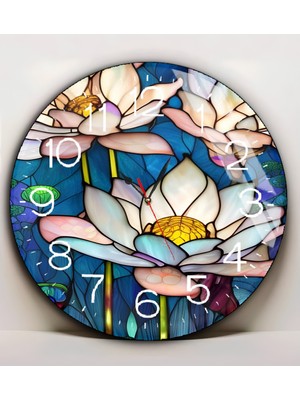 Harikabirev|kırılmaz Cam Duvar Saati  Mavi Beyaz Çiçek Tablosu |yvrlkcm