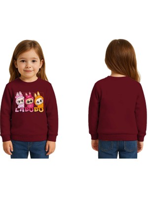 Sedirli Unisex Labubu Baskılı Çocuk Swaetshirt 3 Iplik Şardonlu
