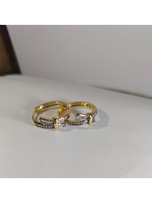 Tuel Gold Detaylı Zirkon Taşlı Çelik Halka Küpe