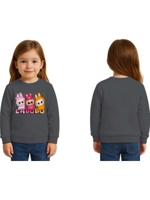 Sedirli Unisex Labubu Baskılı Çocuk Swaetshirt 3 Iplik Şardonlu