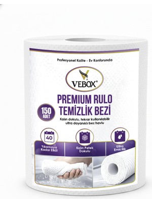 Vebox Mega Dev Rulo Temizlik Bezi Toz Bezi Süper Dayanıklı Kullan At 150 Adet Bez Çok Amaçlı