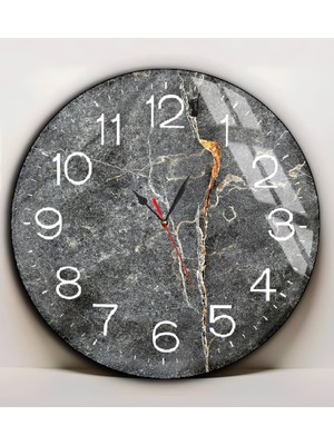 Harikabirev|kırılmaz Cam Duvar Saati  Siyah  Gold  Soyut Tablosu 15 |yvrlkcm