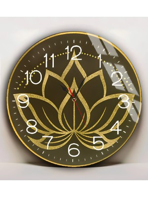 Harikabirev|kırılmaz Cam Duvar Saati  Krem  Gold  Soyut Çiçek Tablosu 2 |yvrlkcm