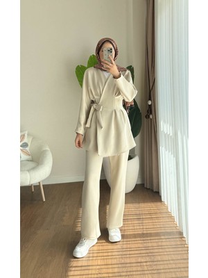 RFK Butik Kadın Pensli Bağlamalı Scuba Ikili Takım - Bej