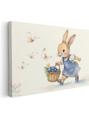 Artarilion Yatay Kanvas Tablo Salon Tablosu Sevimli Tavsan Kelebekler Kanvas Duvar Tablosu