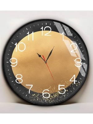 Harikabirev|kırılmaz Cam Duvar Saati  Siyah Gold Soyut Desenler Tablosu 2 |yvrlkcm