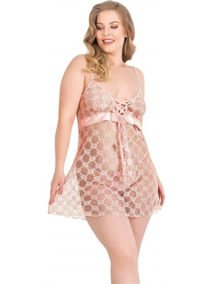 Beruflic Angel Büyük Beden Somon Kısa Tül Gecelik