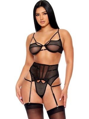 Nemere Angel Fantezi File Tül Detaylı Siyah Jartiyer  Takım