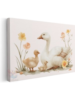 Artarilion Yatay Kanvas Tablo Salon Tablosu Ordek ve Yavrulari Kanvas Duvar Tablosu