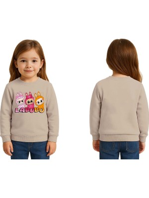Sedirli Unisex Labubu Baskılı Çocuk Swaetshirt 3 Iplik Şardonlu