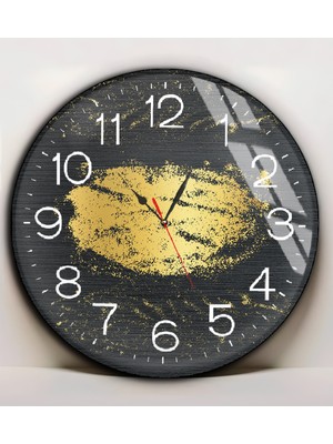 Harikabirev|kırılmaz Cam Duvar Saati  Siyah Gold Soyut Desenli Tablo 3|yvrlkcm