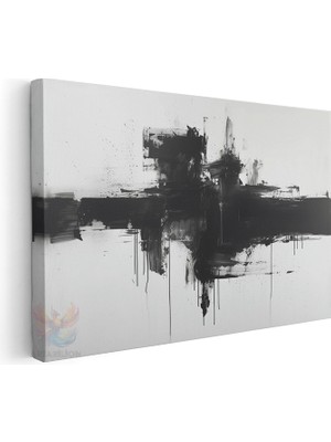Artarilion Yatay Kanvas Tablo Salon Tablosu Siyah Firca Darbeleri Kanvas Duvar Tablosu