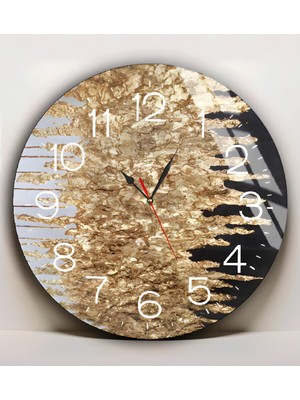 Harikabirev|kırılmaz Cam Duvar Saati  Siyah Gold Beyaz Renk Soyut Tablosu 03|yvrlkcm