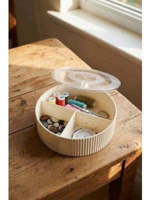 Vivenda Kapaklı Yuvarlak Bölmeli Dikiş Kutusu Organizer 19 cm Çap 6 cm Yükseklik "Antrasit"