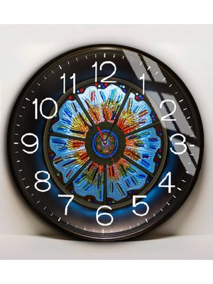 Harikabirev|kırılmaz Cam Duvar Saati  Mavi-Turuncu Soyut Tablo 01 |yvrlkcm