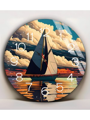 Harikabirev|kırılmaz Cam Duvar Saati  Rengarenk  Kayıklı Motif Tablosu |yvrlkcm